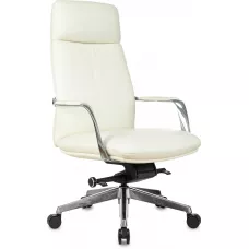 Кресло руководителя Бюрократ _Vega белый кожа с подголов. крестов. алюминий