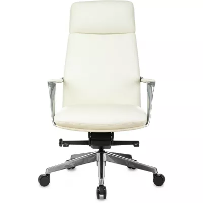 Кресло руководителя Бюрократ _Vega белый кожа с подголов. крестов. алюминий