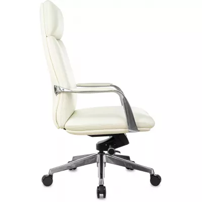 Кресло руководителя Бюрократ _Vega белый кожа с подголов. крестов. алюминий