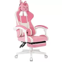 Кресло игровое Knight Kitty/F W Fabric розовый/молочный крестов. пластик подст.для ног пластик белый