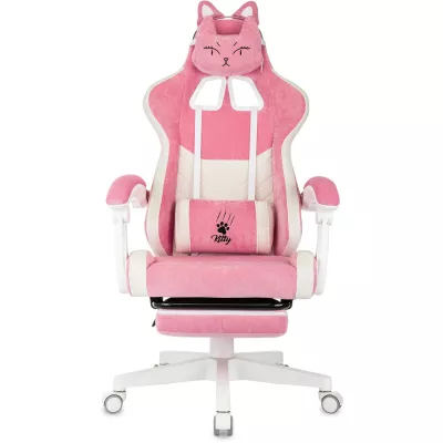 Кресло игровое Knight Kitty/F W Fabric розовый/молочный крестов. пластик подст.для ног пластик белый