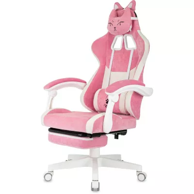 Кресло игровое Knight Kitty/F W Fabric розовый/молочный крестов. пластик подст.для ног пластик белый