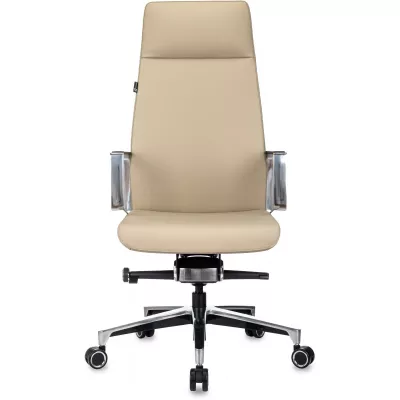 Кресло руководителя Бюрократ _JONS бежевый кожа крестов. алюминий