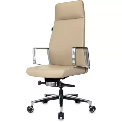 Кресло руководителя Бюрократ _JONS бежевый кожа крестов. алюминий