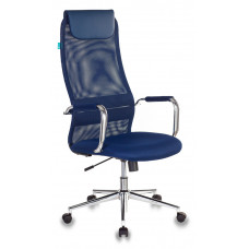 Кресло руководителя Бюрократ KB-9N синий TW-05N TW-10N сетка/ткань с подголов. крестов. металл хром
