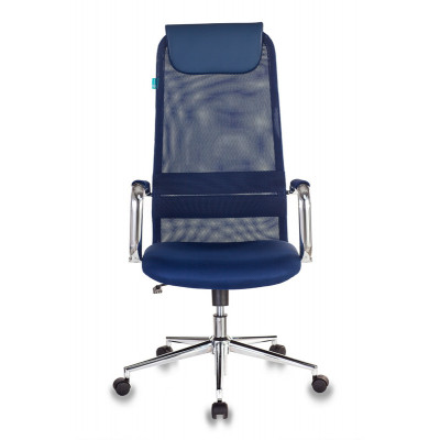 Кресло руководителя Бюрократ KB-9N синий TW-05N TW-10N сетка/ткань с подголов. крестов. металл хром