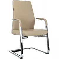 Кресло Бюрократ _JONS-LOW-V бежевый кожа низк.спин. полозья металл хром