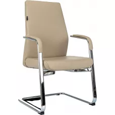 Кресло Бюрократ _JONS-LOW-V бежевый кожа низк.спин. полозья металл хром