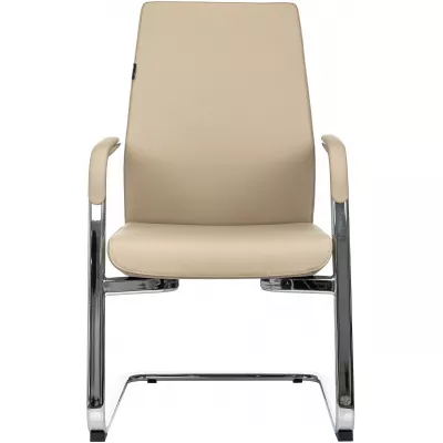 Кресло Бюрократ _JONS-LOW-V бежевый кожа низк.спин. полозья металл хром