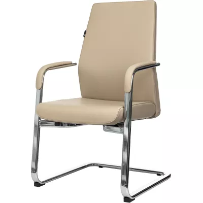 Кресло Бюрократ _JONS-LOW-V бежевый кожа низк.спин. полозья металл хром