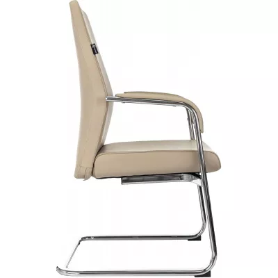 Кресло Бюрократ _JONS-LOW-V бежевый кожа низк.спин. полозья металл хром