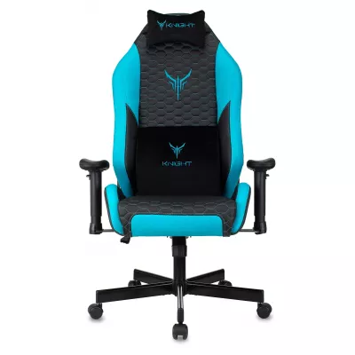 Кресло игровое Knight Neon черный/голубой соты экокожа с подголов. крестов. металл