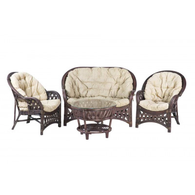 Комплект Черчилль с 2-местным диваном и круглым столом, подушки светлые