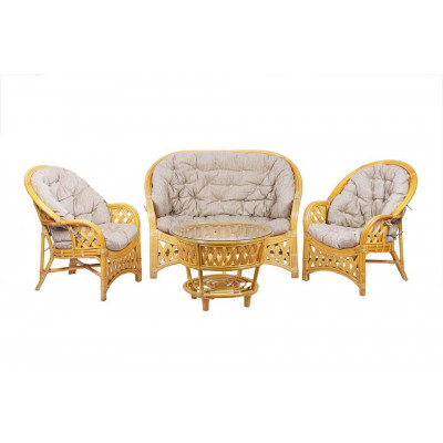 Комплект Черчилль с 2-местным диваном и круглым столом, подушки светлые