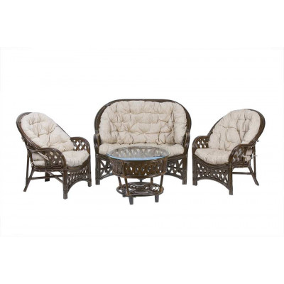 Комплект Черчилль с 2-местным диваном и круглым столом, подушки светлые