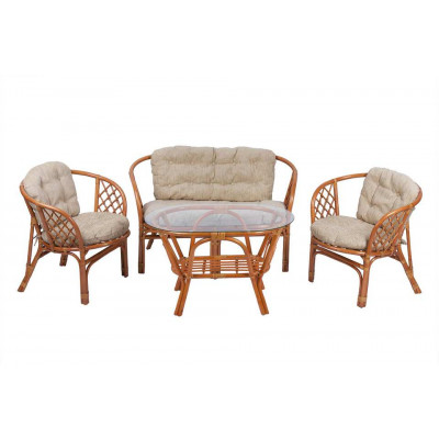 Комплект Багама с диваном и овальным столом (подушки простые светлые)