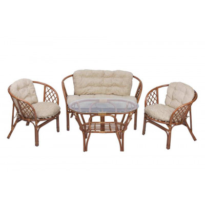 Комплект Багама с диваном и овальным столом (подушки простые светлые)