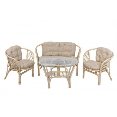 Комплект Багама с диваном и овальным столом (подушки простые светлые)