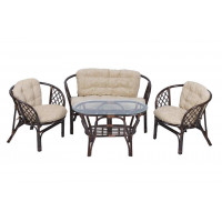 Комплект Багама с диваном и овальным столом (подушки простые светлые)