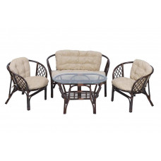 Комплект Багама с диваном и овальным столом (подушки простые светлые)