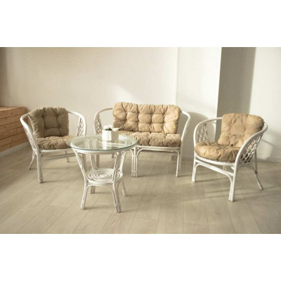 Комплект Багама с диваном и круглым столом (подушки простые светлые)