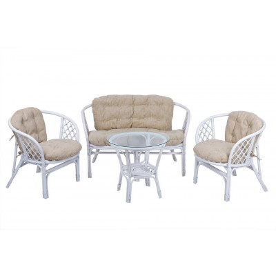 Комплект Багама с диваном и круглым столом (подушки простые светлые)