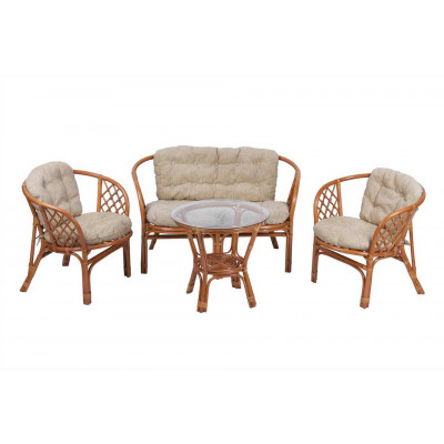 Комплект Багама с диваном и круглым столом (подушки простые светлые)