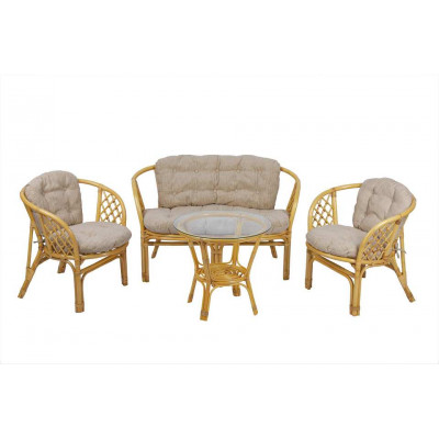 Комплект Багама с диваном и круглым столом (подушки простые светлые)