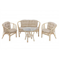 Комплект Багама с диваном и круглым столом (подушки простые светлые)