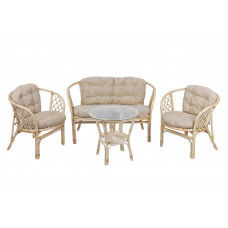 Комплект Багама с диваном и круглым столом (подушки простые светлые)