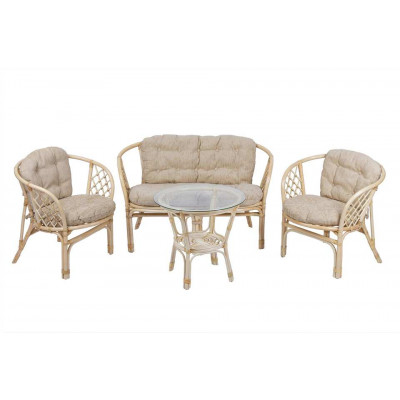 Комплект Багама с диваном и круглым столом (подушки простые светлые)