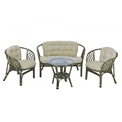 Комплект Багама с диваном и круглым столом (подушки простые светлые)