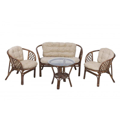 Комплект Багама с диваном и круглым столом (подушки простые светлые)