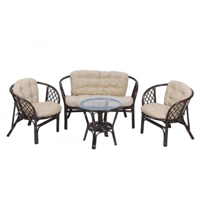 Комплект Багама с диваном и круглым столом (подушки простые светлые)