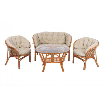 Комплект Багама с диваном и овальным столом (подушки полные светлые)