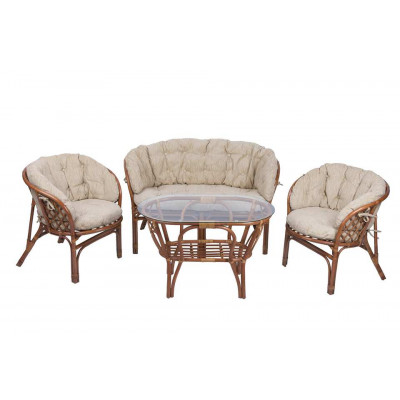 Комплект Багама с диваном и овальным столом (подушки полные светлые)