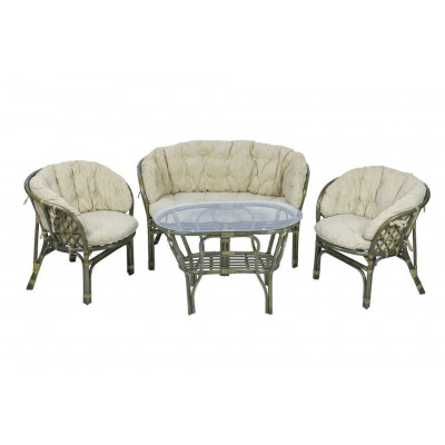 Комплект Багама с диваном и овальным столом (подушки полные светлые)