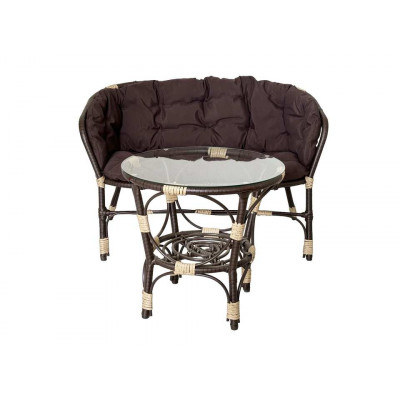 Комплект Багама с диваном и коричневыми подушками (искусственный ротанг)