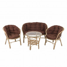 Комплект Багама с диваном и коричневыми подушками (искусственный ротанг)