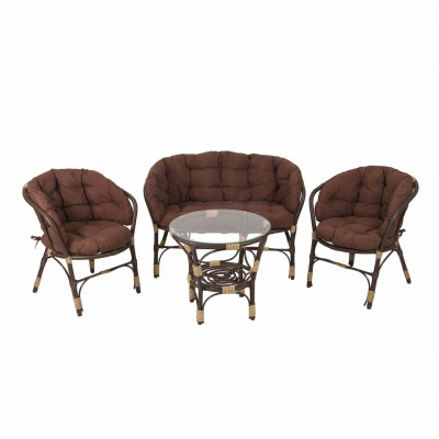 Комплект Багама с диваном и коричневыми подушками (искусственный ротанг)