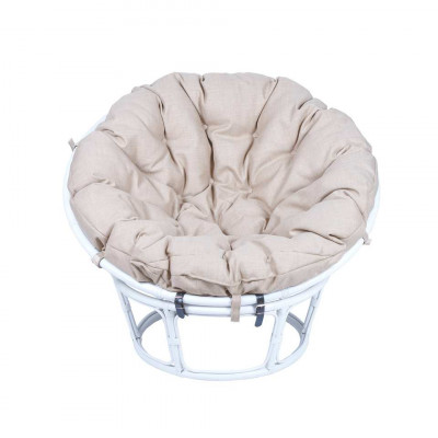 Кресло Папасан из ротанга со светлой подушкой