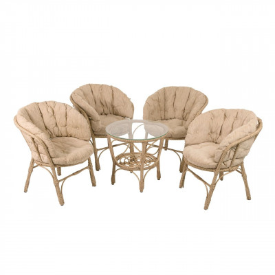 Комплект мебели из искусственного ротанга с бежевыми подушками