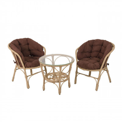 Комплект мебели из искусственного ротанга с коричневыми подушками