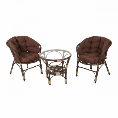 Комплект мебели из искусственного ротанга с коричневыми подушками