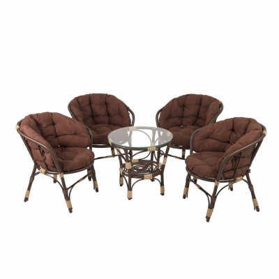 Комплект мебели из искусственного ротанга с коричневыми подушками