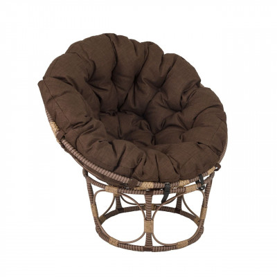 Кресло Папасан, искусственный ротанг, подушка коричневая