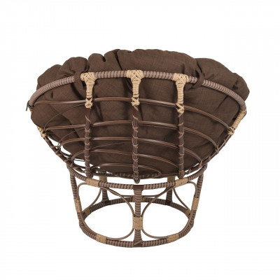 Кресло Папасан, искусственный ротанг, подушка коричневая