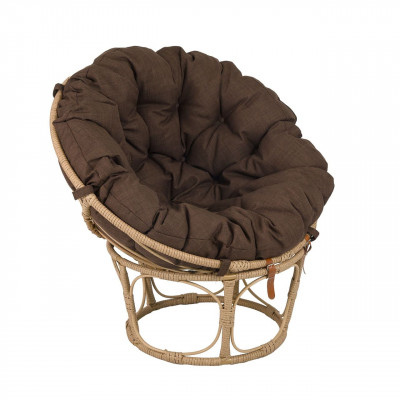 Кресло Папасан, искусственный ротанг, подушка коричневая