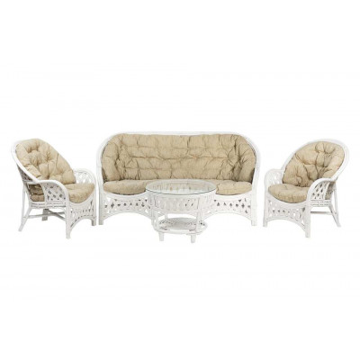 Комплект Черчилль с 3-местным диваном и круглым столом, подушки светлые