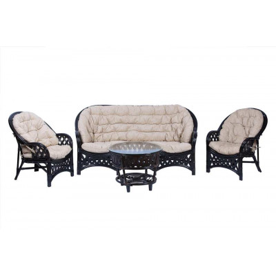 Комплект Черчилль с 3-местным диваном и круглым столом, подушки светлые